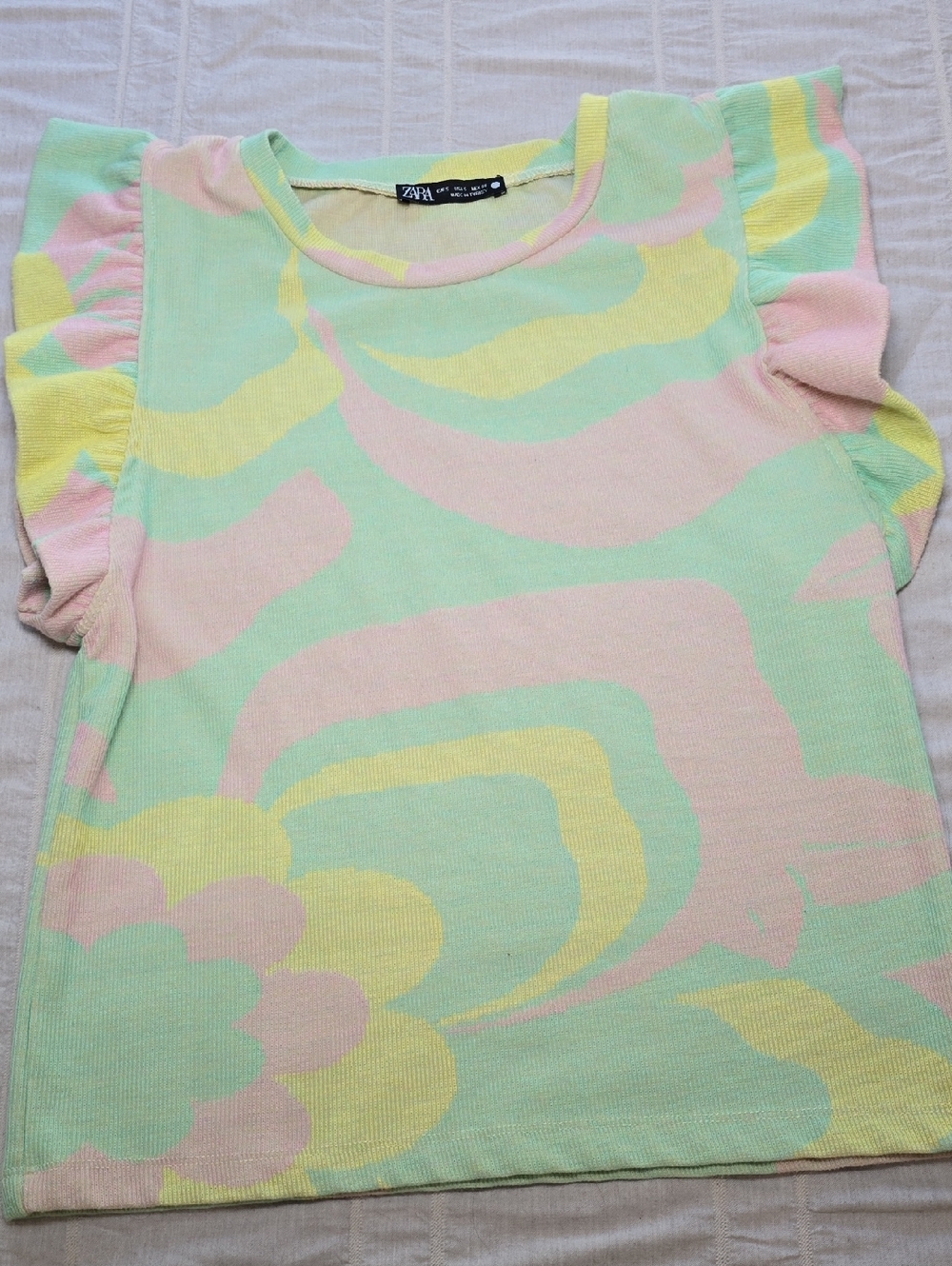 ZARA Women’s Retro Floral Ruffled Sleeve Top Size S Pastel Spring Boho